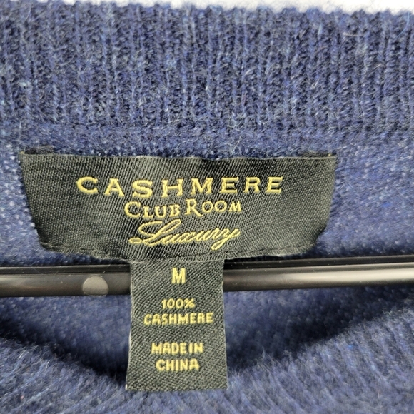 Club Room Luxury Men’s 100% Cashmere V-Neck Sweater Blue - Size M - Picture 3 of 7